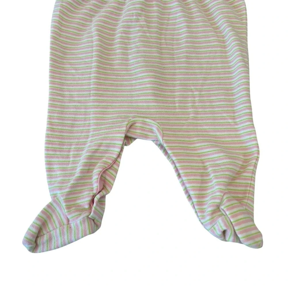 Ralph‎ Lauren Pink Green Striped Cotton Footed One Piece Romper Pajamas 6M